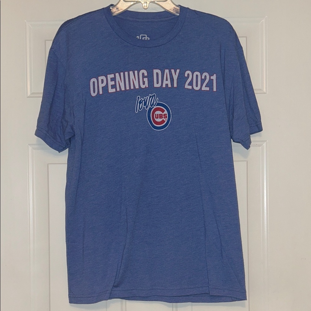 Iowa Cubs 108 Stitches Opening Day 2021 Men's Tee L Blue Tri-Blend Pre-Shrunk